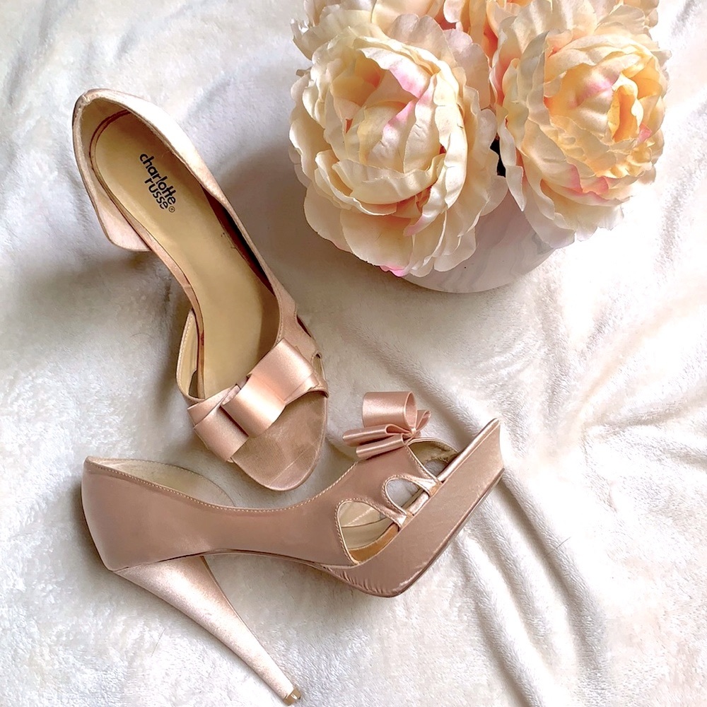 Open toe satin heels